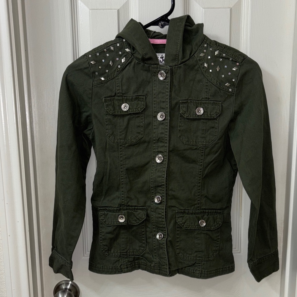 Justice Olive Studded Jean Jacket